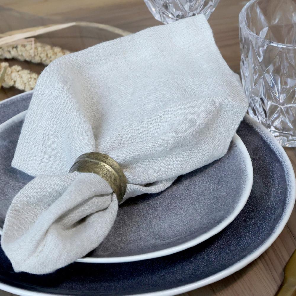 Greige Set Of Four Fine Leaf Napkin Rings - Antique Brass