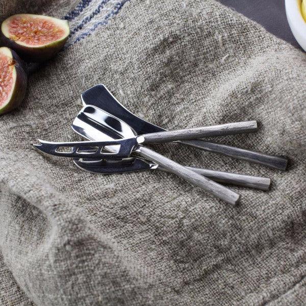 Greige Set Of Four Hand-Forged Cheese Knives - Brushed Silver