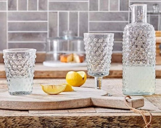 Greige Set Of Four Recycled Glass Wine Glasses With Bobbled Finish