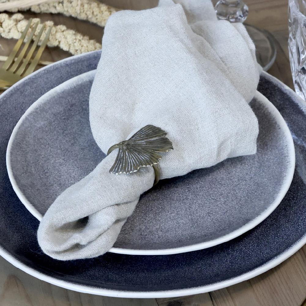 Greige Set Of Four Single Ginkgo Leaf Napkin Rings - Antique Brass