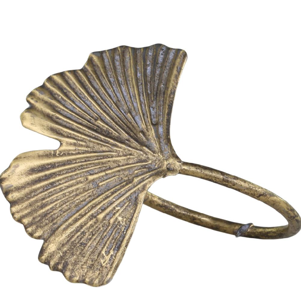 Greige Set Of Four Single Ginkgo Leaf Napkin Rings - Antique Brass