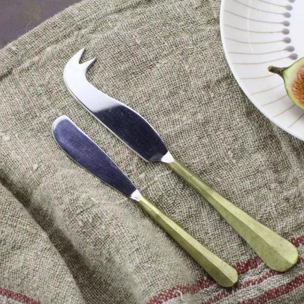 greige Set of Hand-Forged Cheese and Butter Knives - Brushed Gold Finish