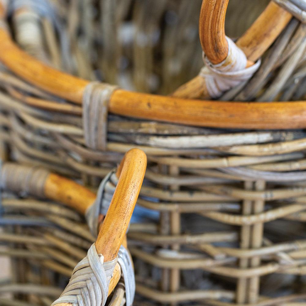 Greige Set Of Three Round Kubu Rattan Storage Baskets