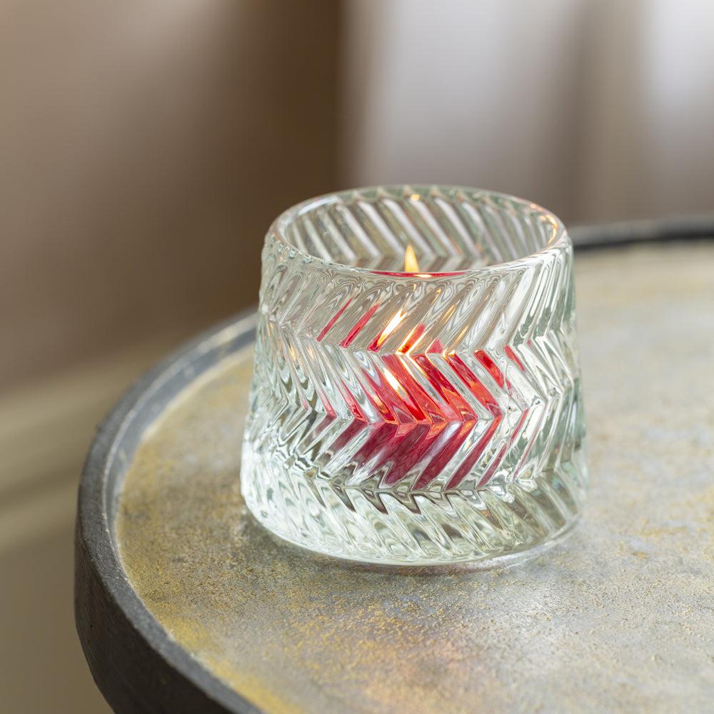Greige Set Of Three Small Decorative Glass Tealight Holders - Clear