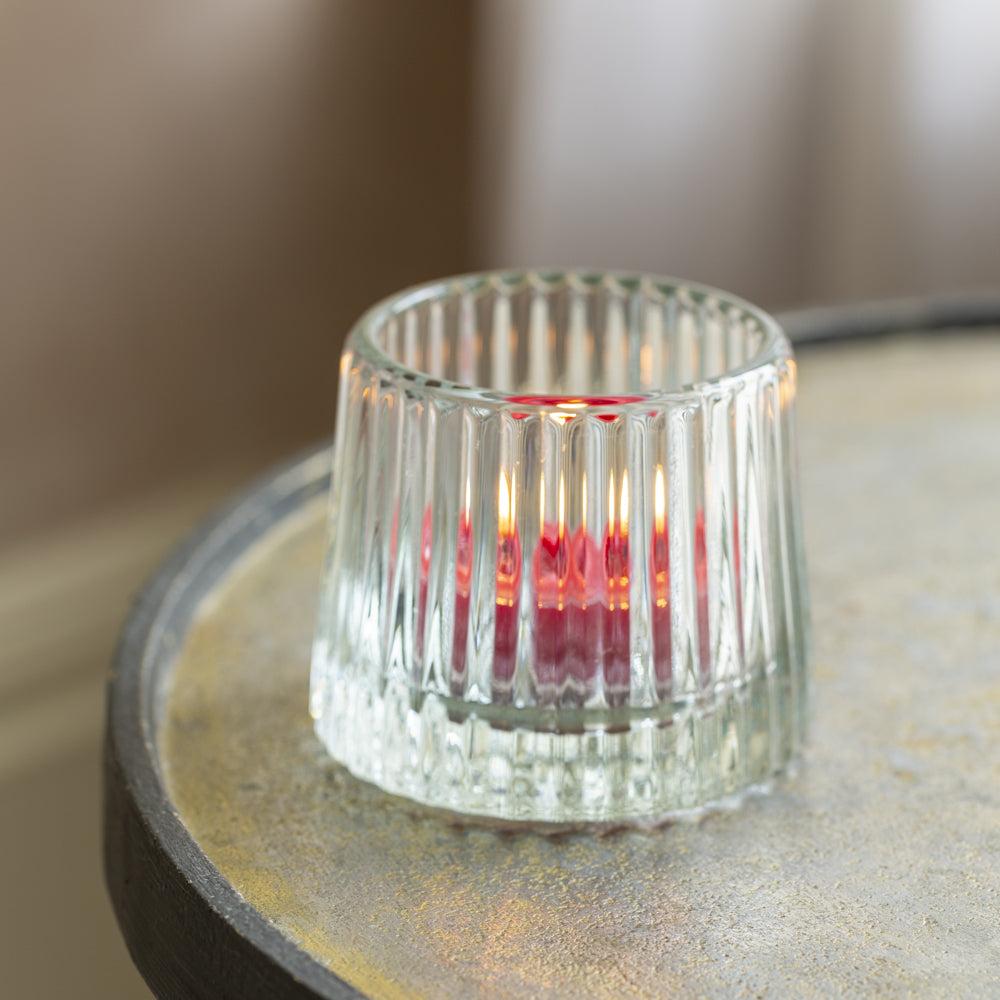 Greige Set Of Three Small Decorative Glass Tealight Holders - Clear