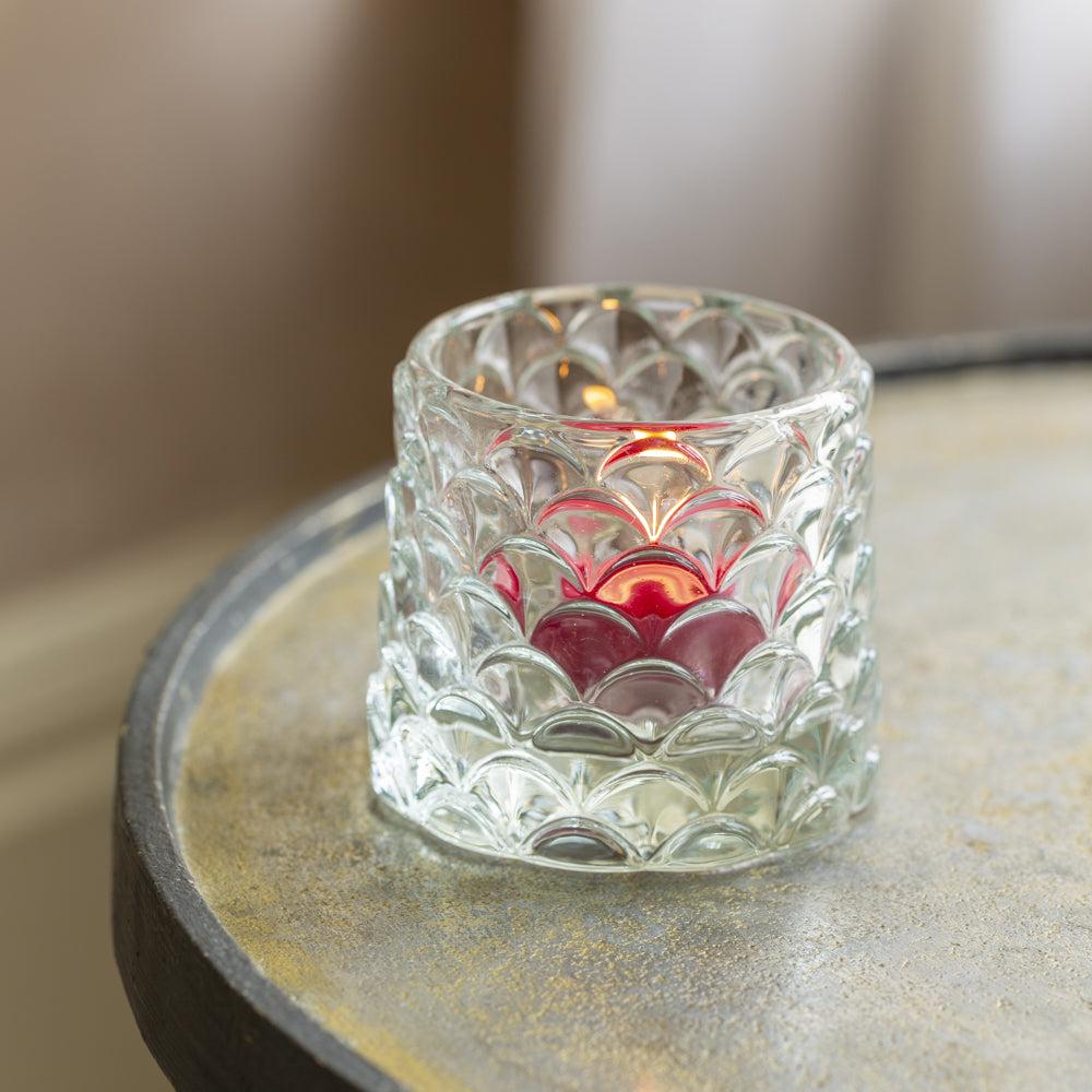 Greige Set Of Three Small Decorative Glass Tealight Holders - Clear