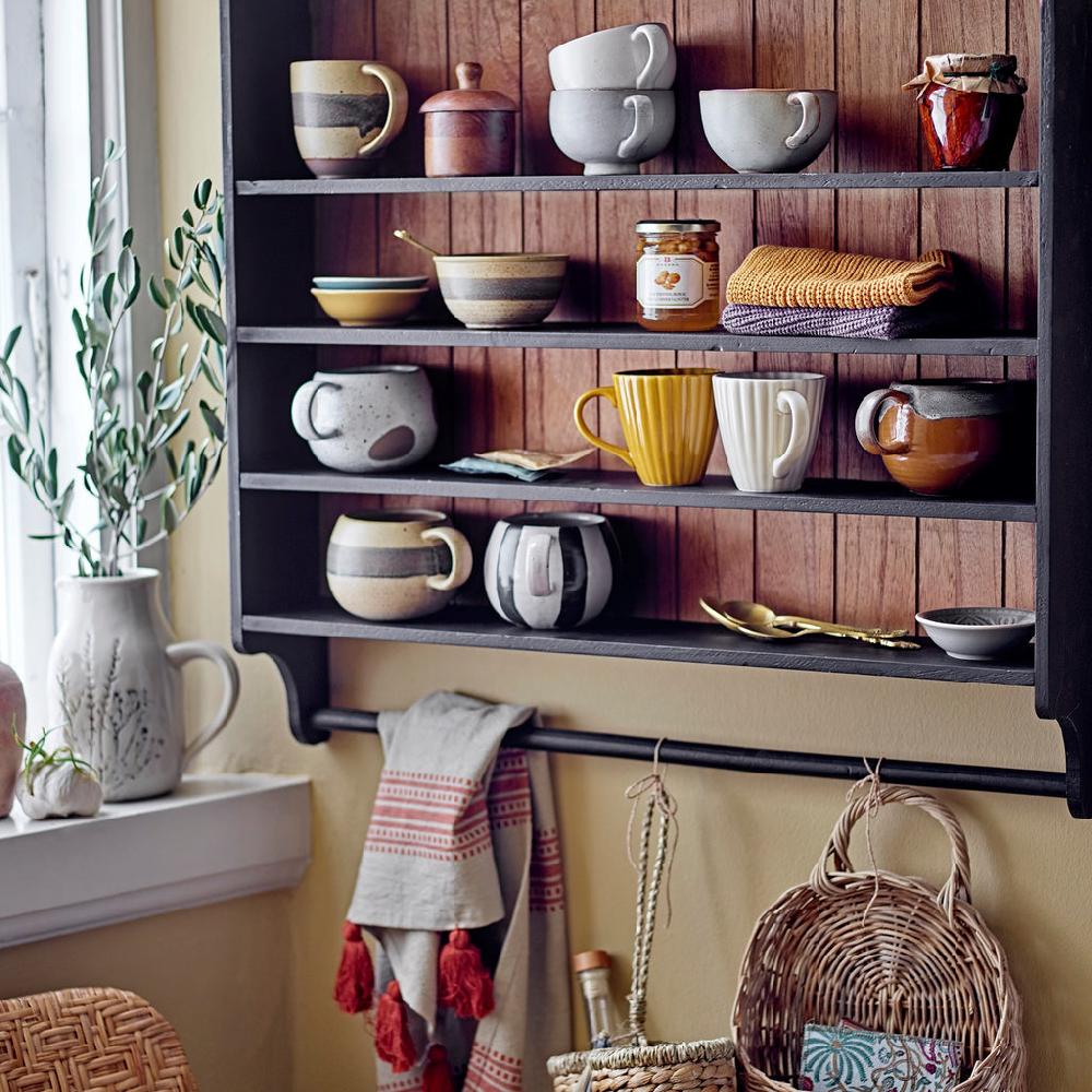 Greige Set Of Three Stoneware Mugs - Cream Green Ochre