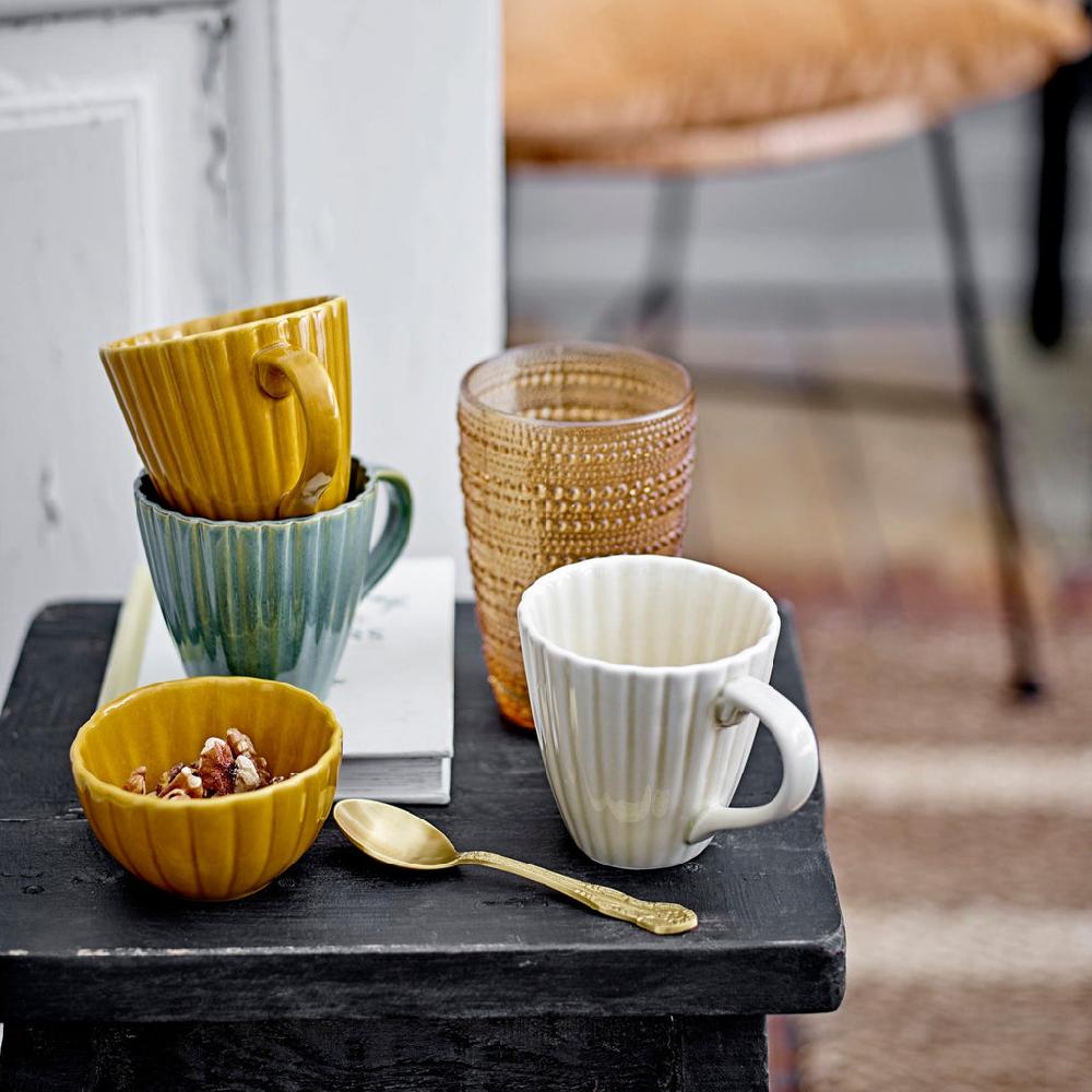 greige Set of Three Stoneware Mugs - Cream Green Ochre