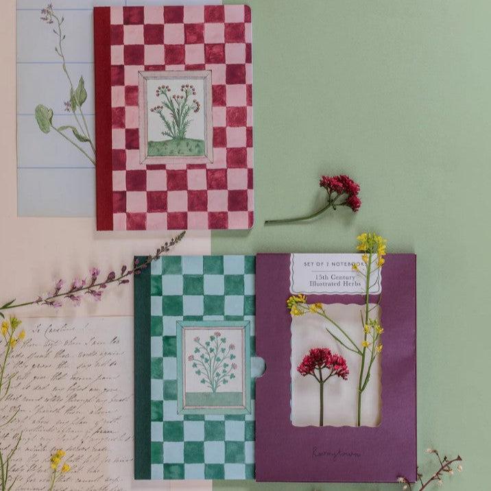 greige Set of Two Notebooks - 15th Century Illustrated Herbs
