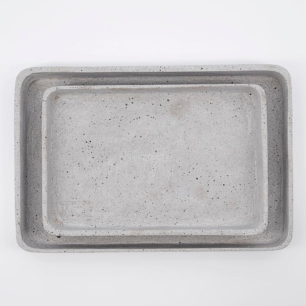 Greige Set Of Two Rectangular Polystone Concrete Trays