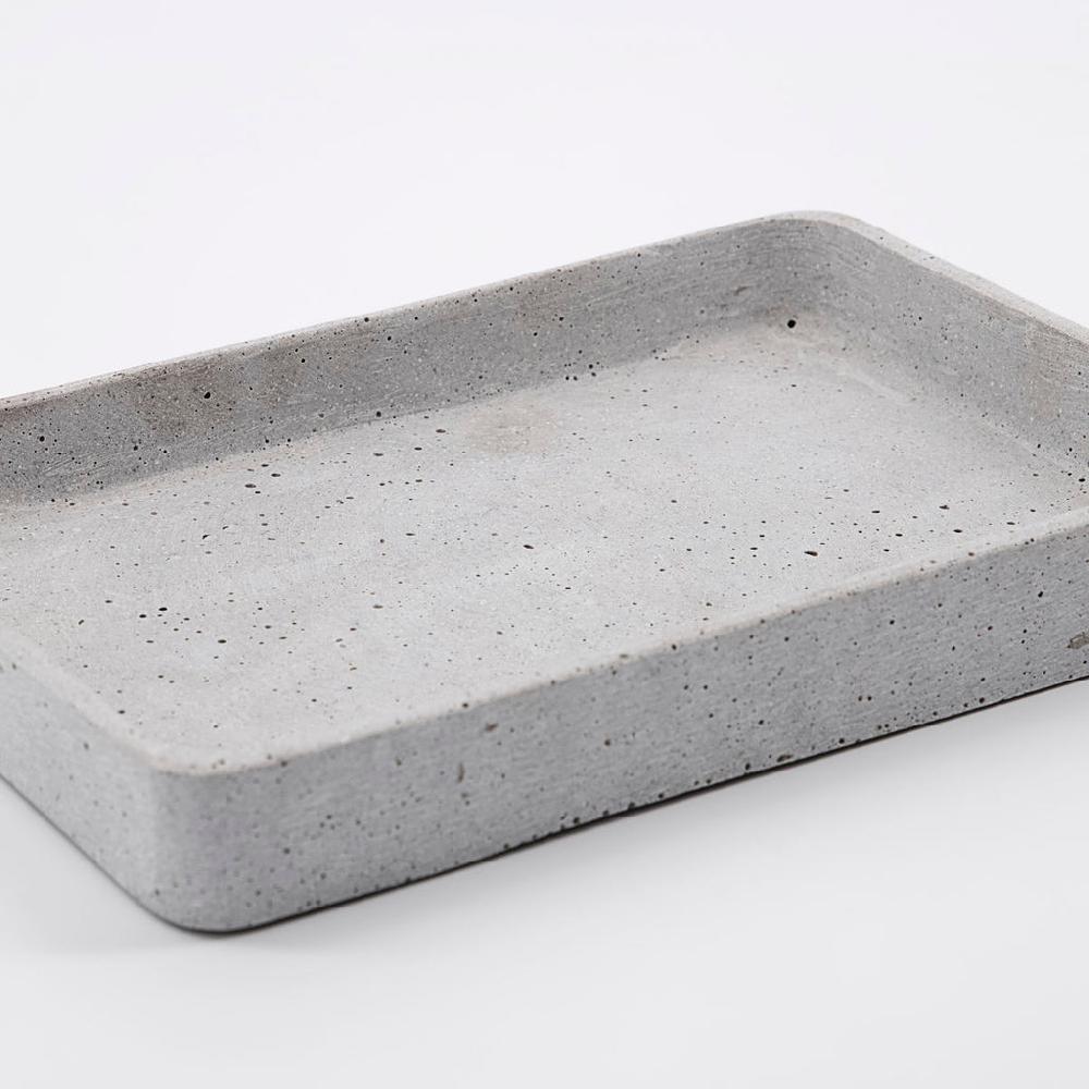 Greige Set Of Two Rectangular Polystone Concrete Trays