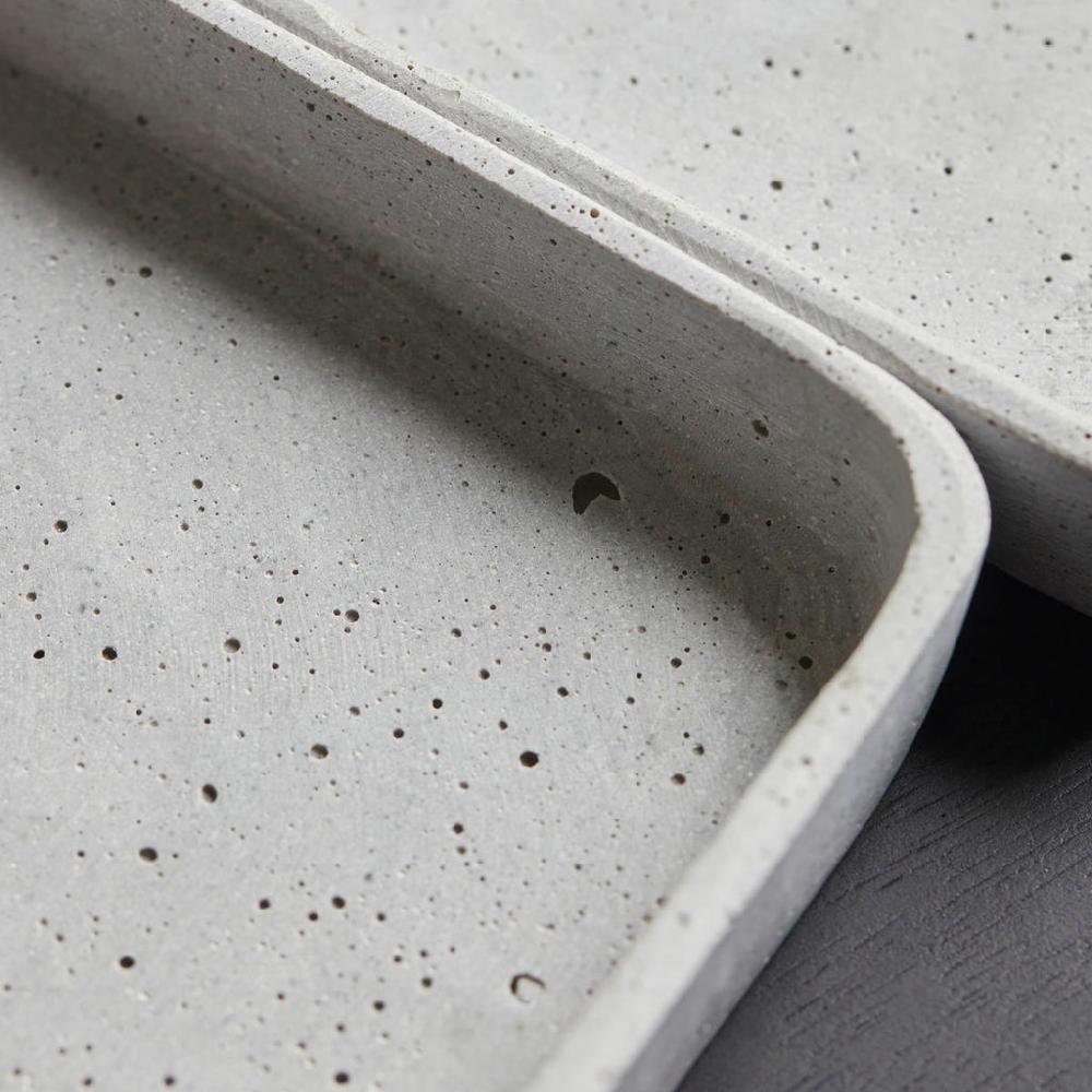 Greige Set Of Two Rectangular Polystone Concrete Trays