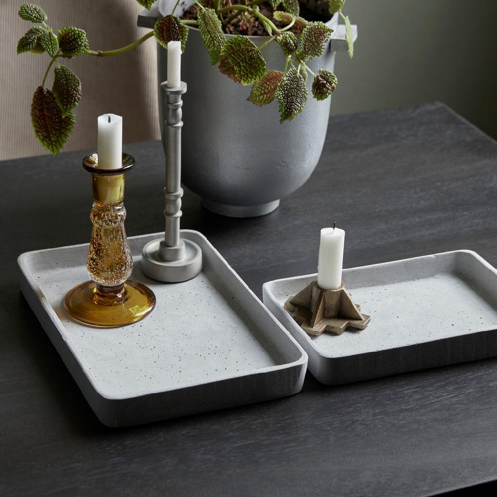 greige Set of Two Rectangular Polystone Concrete Trays