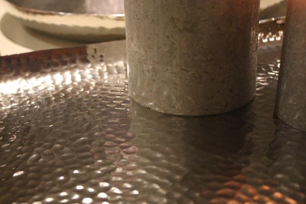 Greige Shiny Hammered Nickel Candle Tray Plate - Square - Three Sizes