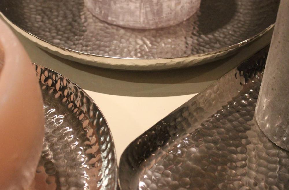 Greige Shiny Hammered Nickel Candle Tray Plate - Square - Three Sizes