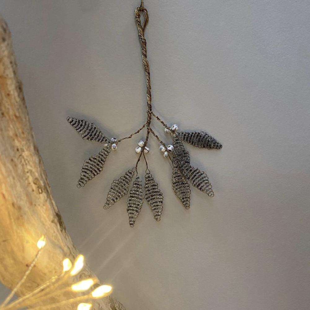 greige Silver Bead Mistletoe Hanging Decoration - Walther & Co Denmark