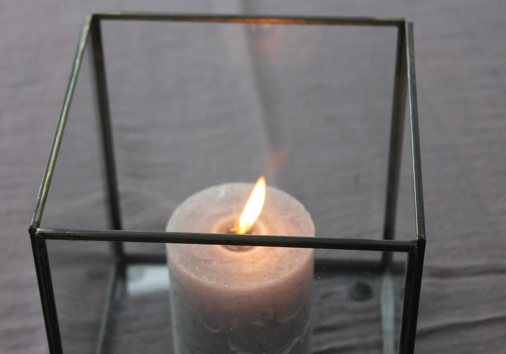 Greige Simple Antique Zinc & Glass Box Lantern - Four Sizes