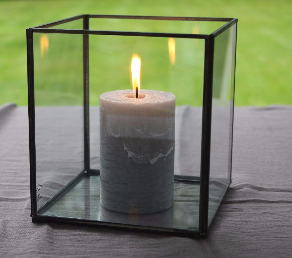 greige Simple Antique Zinc & Glass Box Lantern - Four Sizes