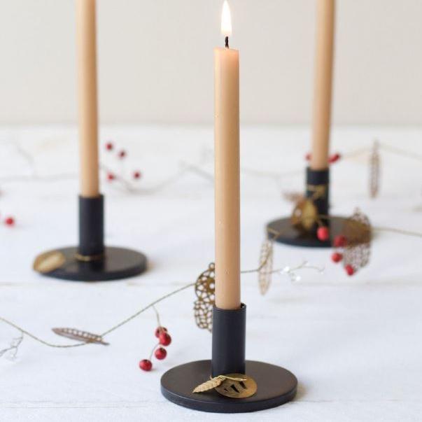 greige Simple Black Candle Holder for Thin Taper Candle