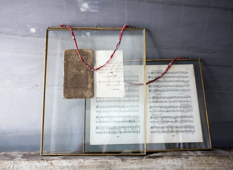 Greige Simple Metal Edged Hanging Glass Frame - Antique Brass