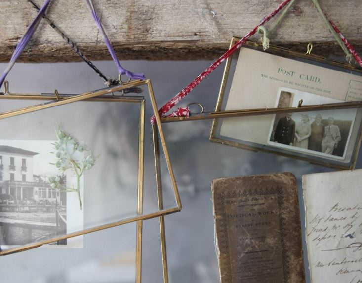 Greige Simple Metal Edged Hanging Glass Frame - Antique Brass