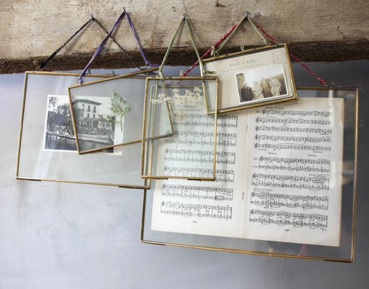 greige Simple Metal Edged Hanging Glass Frame - Antique Brass