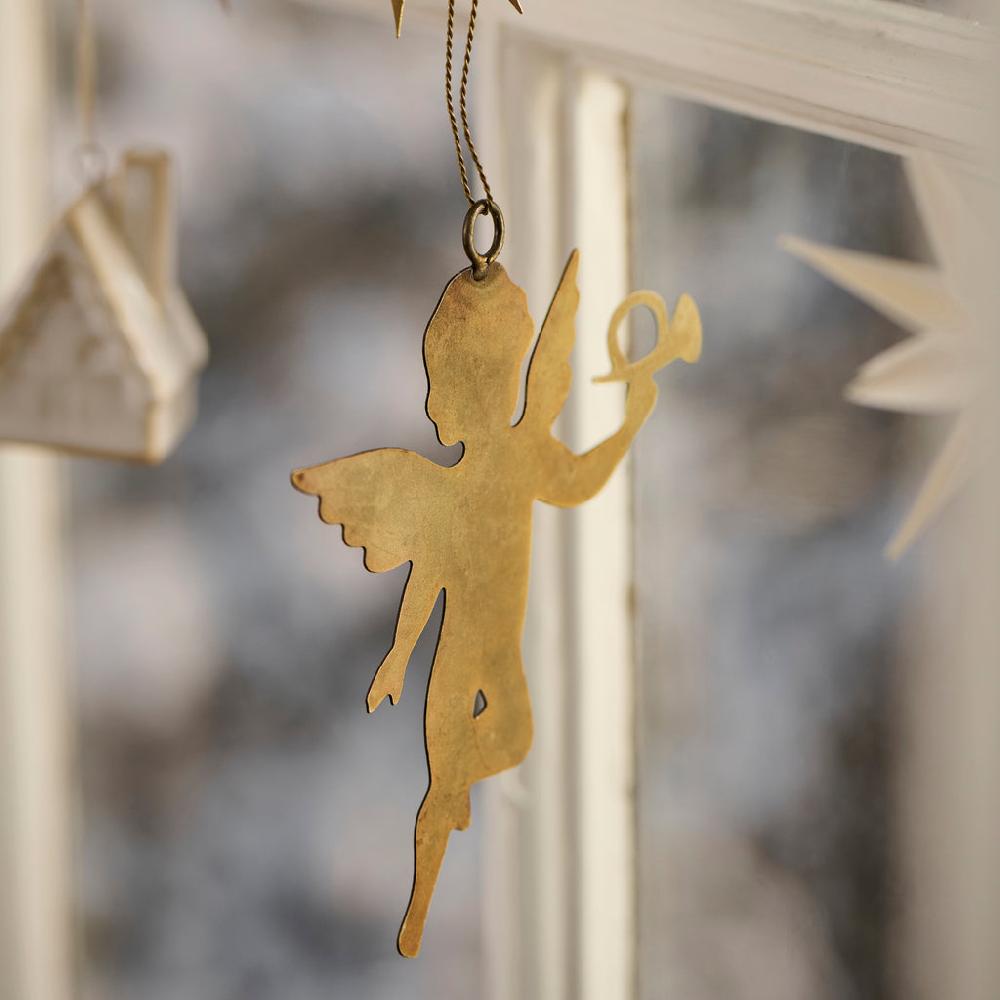 Greige Six Assorted Hanging Brass Angel Decorations