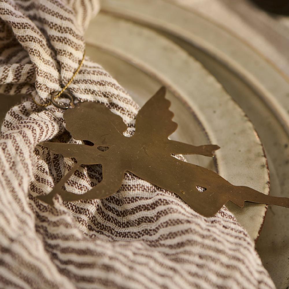 Greige Six Assorted Hanging Brass Angel Decorations