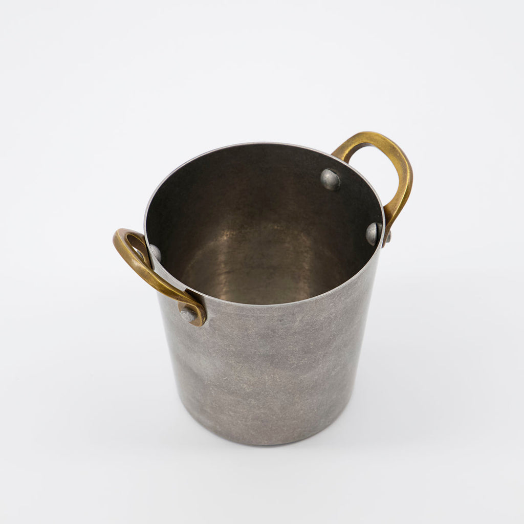 Greige Small Stainless Steel Food Presentation Buckets With Brass Handles