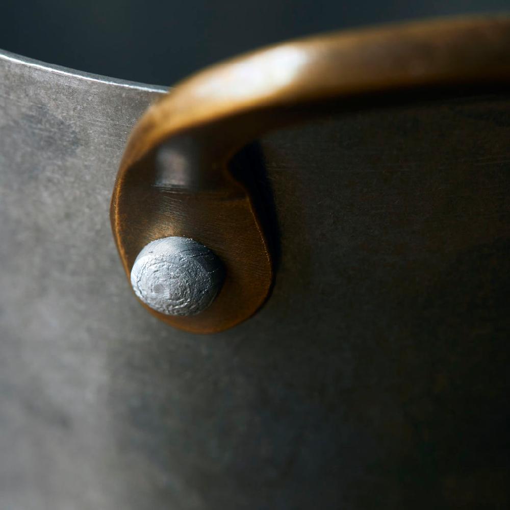 greige Small Stainless Steel Food Presentation Buckets with Brass Handles