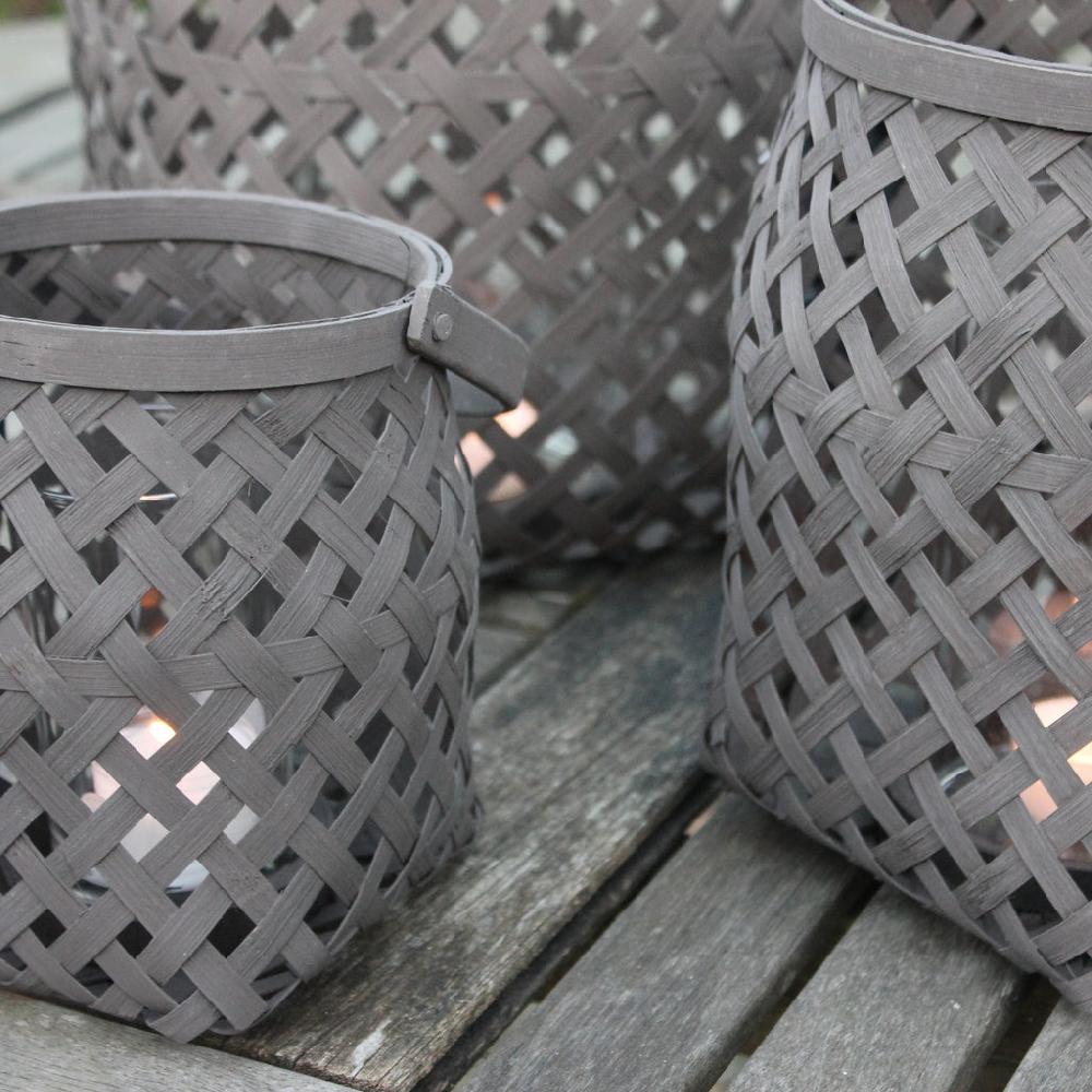 Greige Small Woven Bamboo Lantern From Broste Copenhagen - Bask - Three Sizes