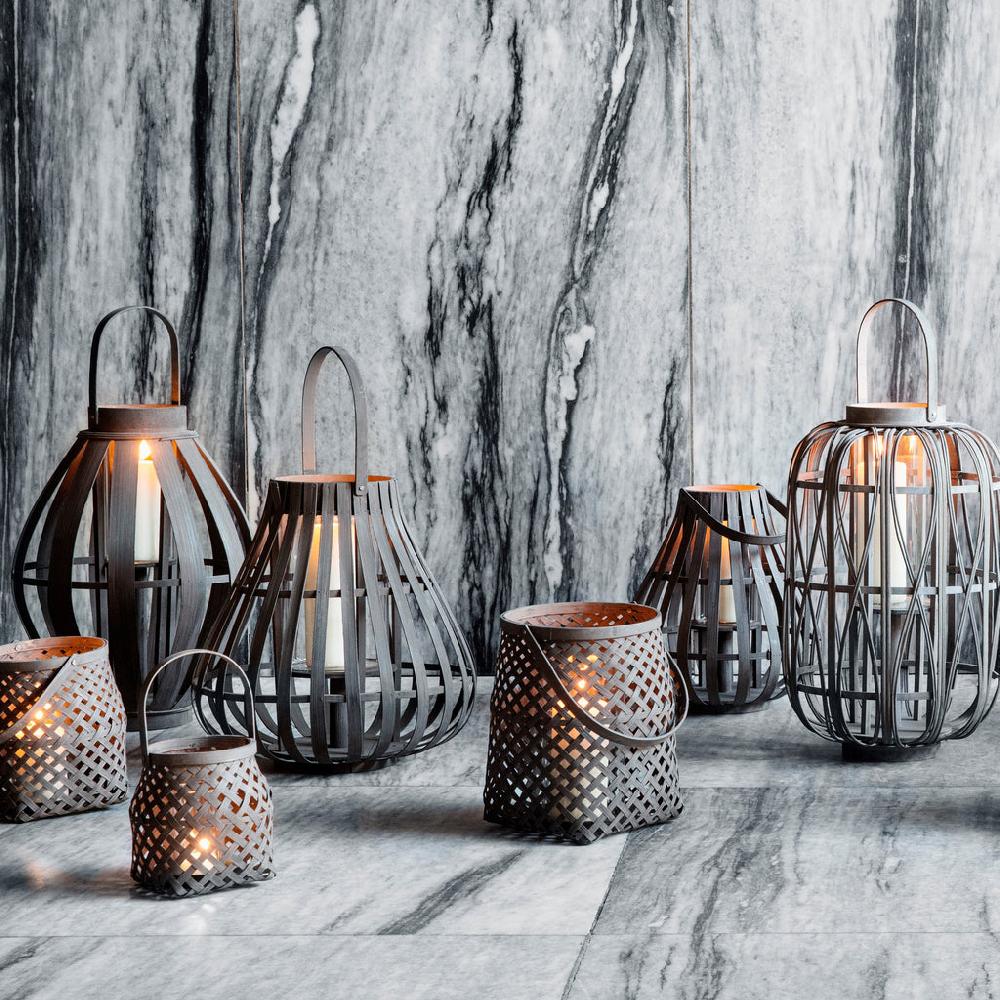 Greige Small Woven Bamboo Lantern From Broste Copenhagen - Bask - Three Sizes