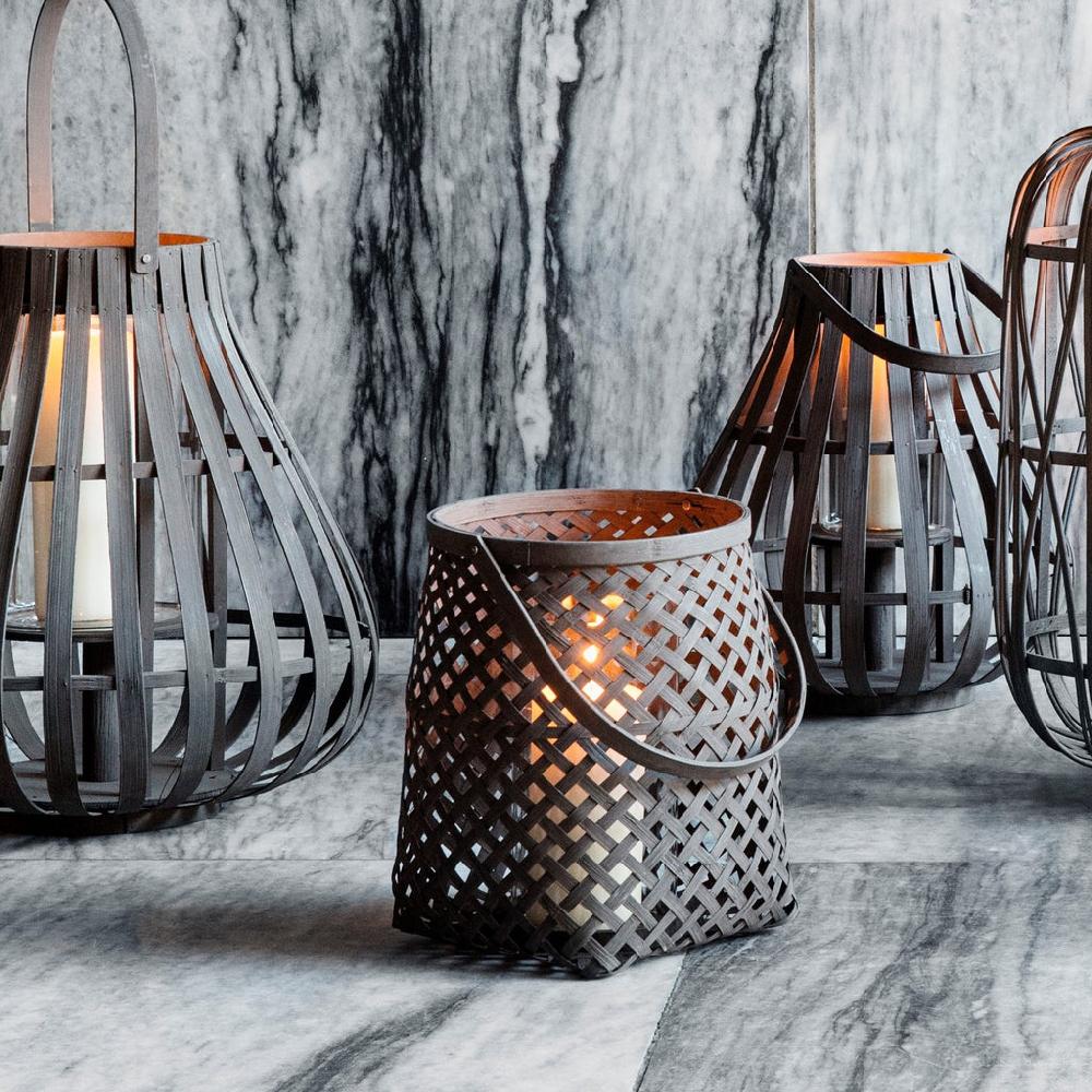 Greige Small Woven Bamboo Lantern From Broste Copenhagen - Bask - Three Sizes