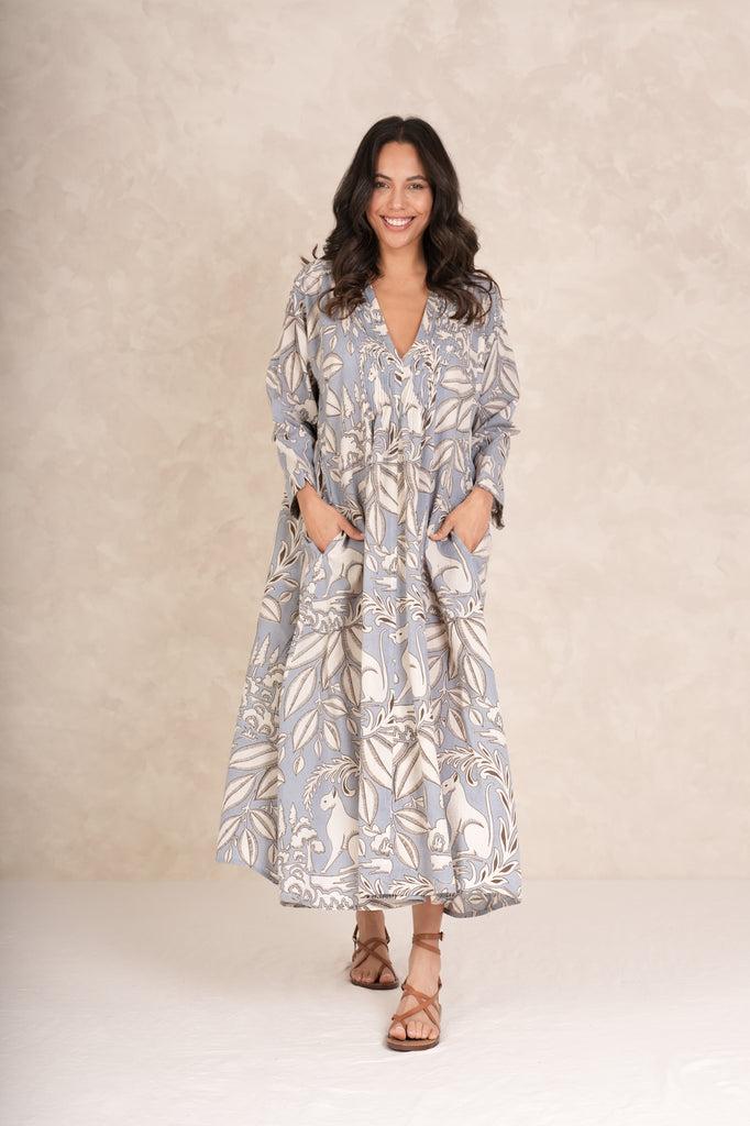 Greige Sphinx Grey Pinch Pleat Dress - One Hundred Stars