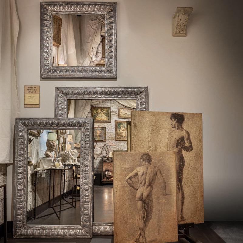 Greige Square Zinc Mirror - 19th Century Reproduction