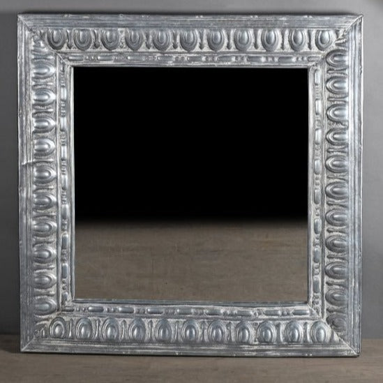 greige Square Zinc Mirror - 19th Century Reproduction