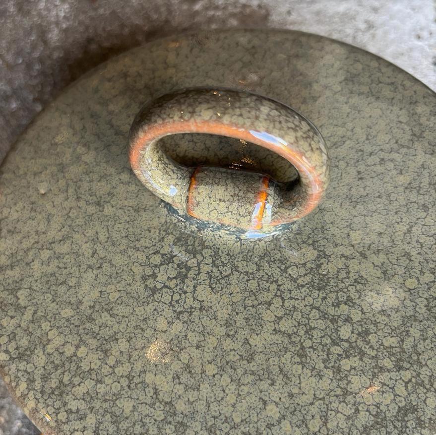 Greige Stoneware Butter Or Cheese Dish - Speckle Green