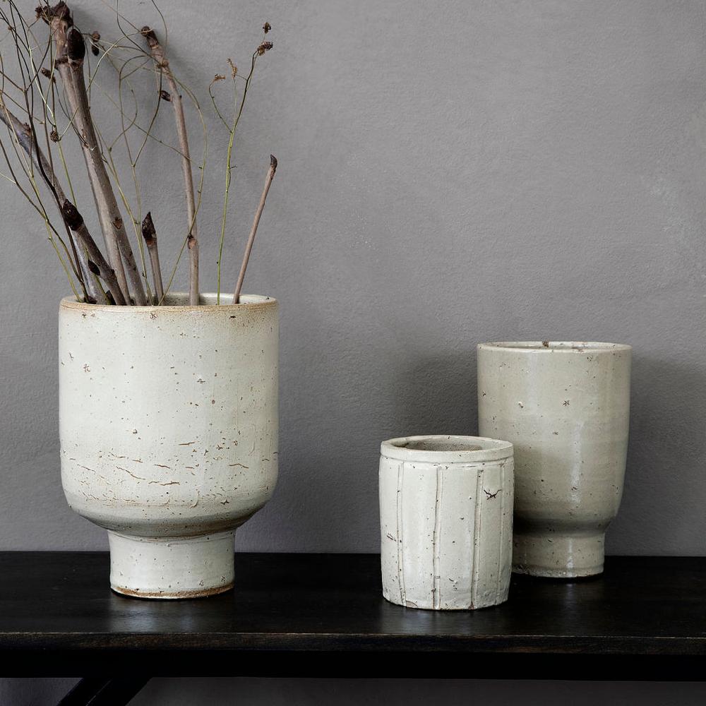 Greige Stoneware Flowerpot Or Utensil Pot - Rustic Beige