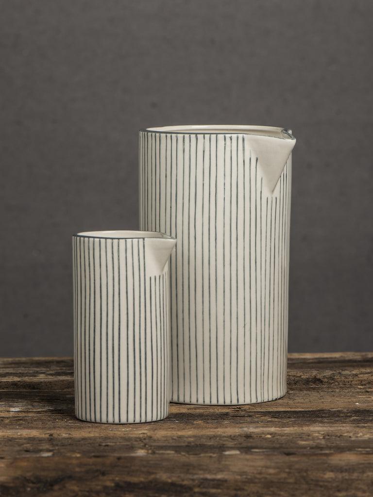 Greige Stripey Stoneware Pitcher - Grey Or Pink - Two Sizes