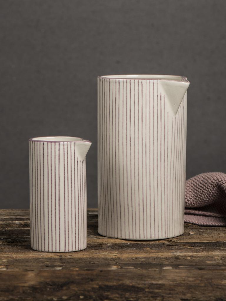 Greige Stripey Stoneware Pitcher - Grey Or Pink - Two Sizes