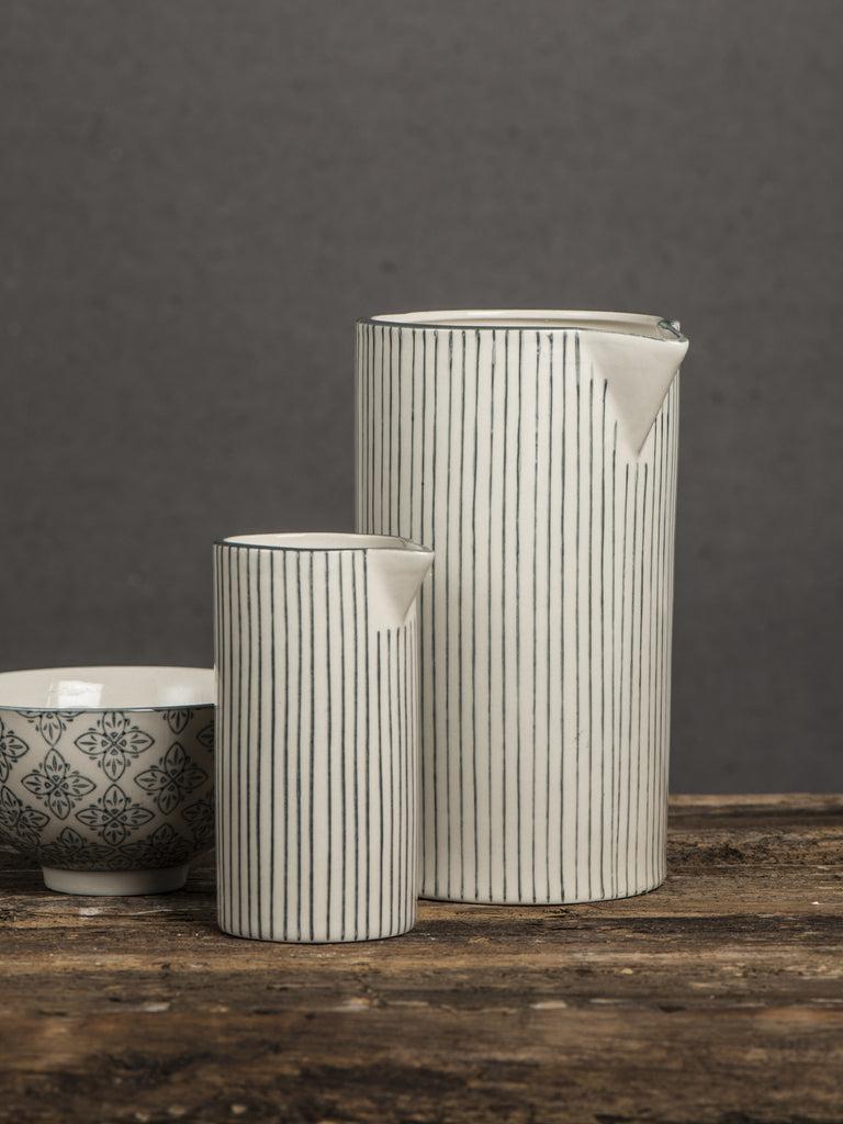 greige Stripey Stoneware Pitcher - Grey or Pink - Two Sizes