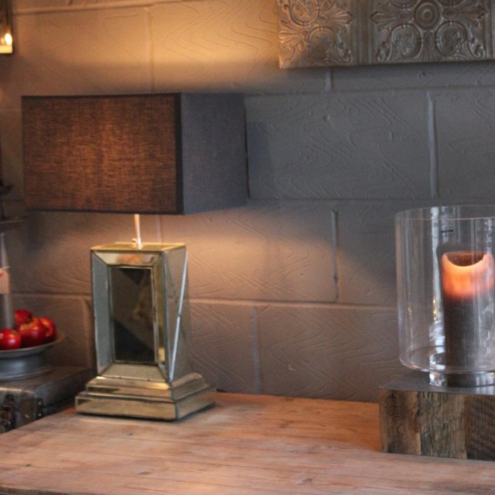 Greige Stunning Bevelled Mirror Lamp Base - Oxidised Antiqued Finish