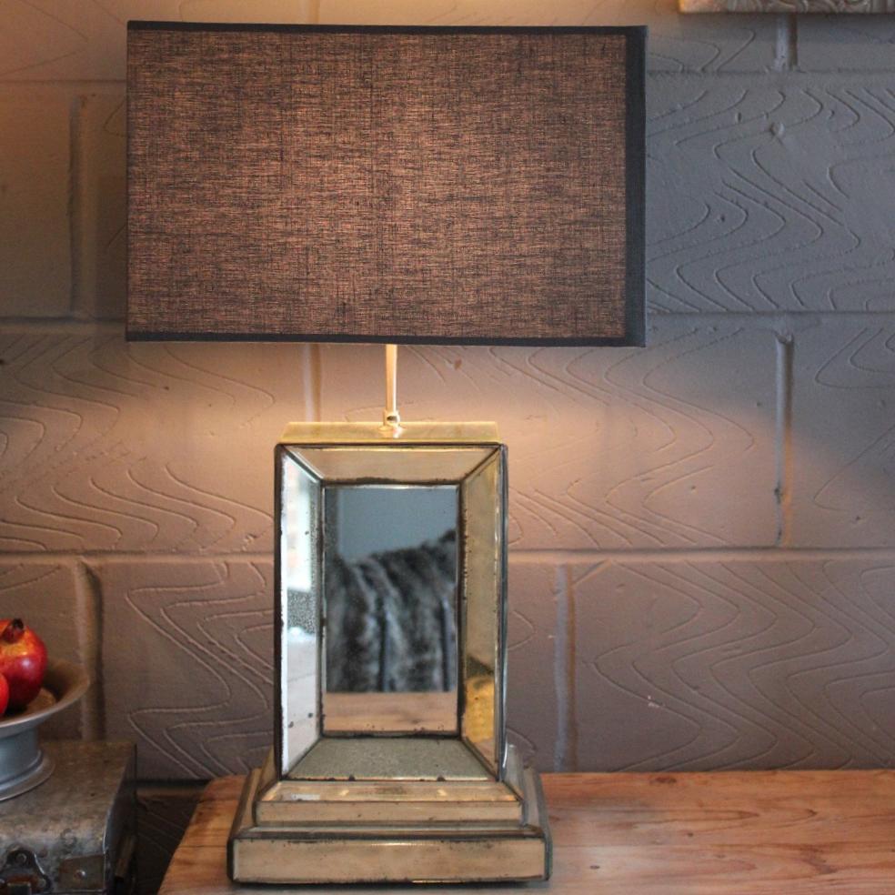 Greige Stunning Bevelled Mirror Lamp Base - Oxidised Antiqued Finish