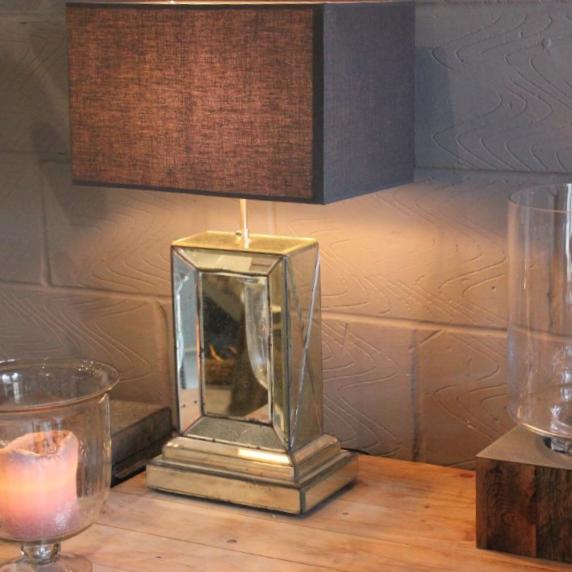 greige Stunning Bevelled Mirror Lamp Base - Oxidised Antiqued Finish