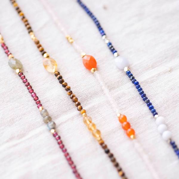 Greige Sweet Rose Quartz & Carnelian Gold Bracelet - A Beautiful Story