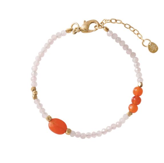 greige Sweet Rose Quartz & Carnelian Gold Bracelet - A Beautiful Story