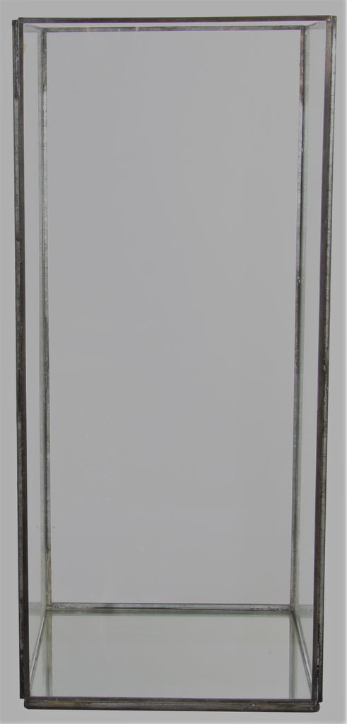 Greige Tall Antiqued Zinc Or Brass And Glass Box Lanterns