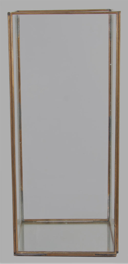 greige Tall Antiqued Zinc or Brass and Glass Box Lanterns