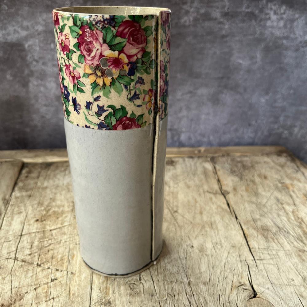 greige Tall Handmade Ceramic Bud Vase by Virginia Graham - Blue Grey