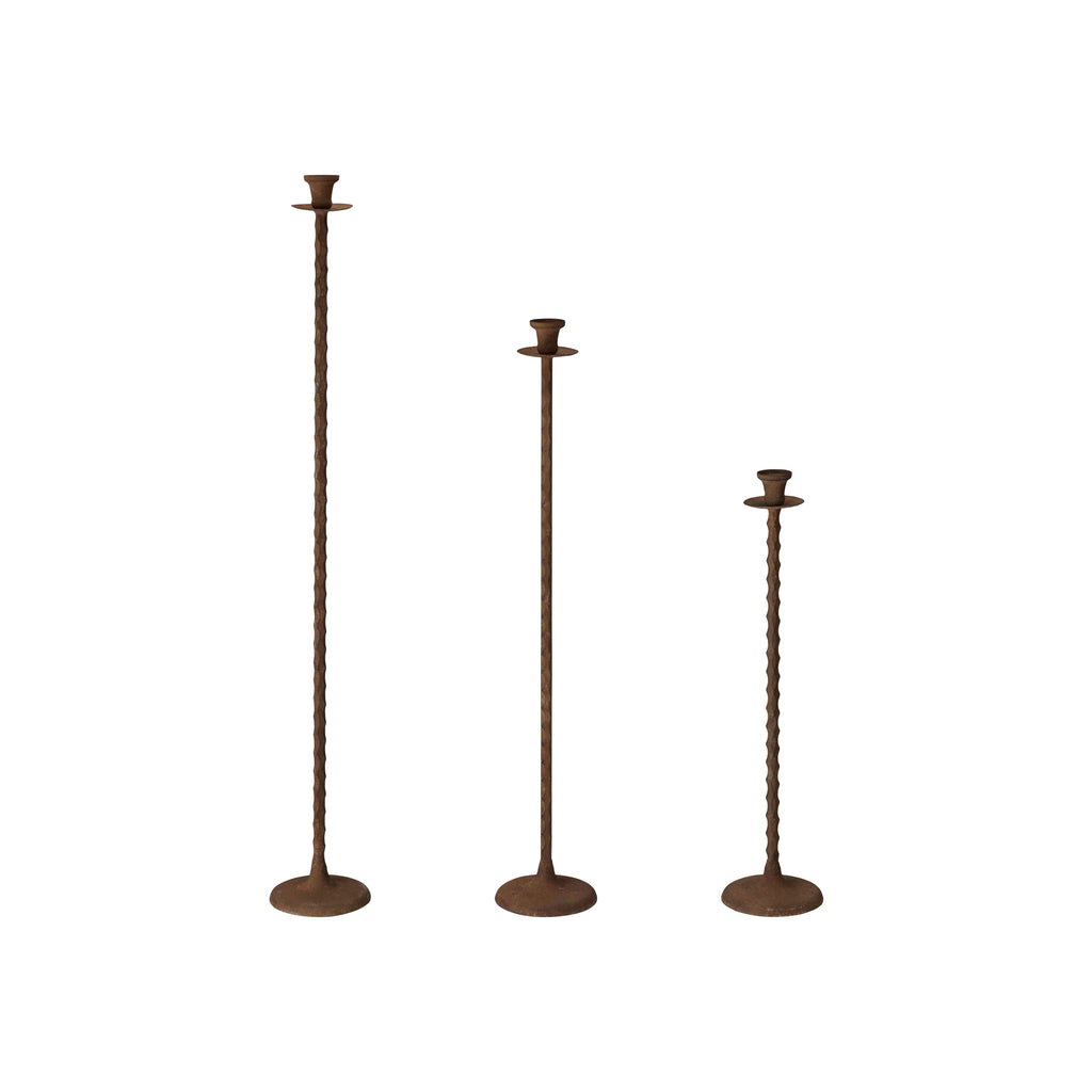 Greige Tall Rust Effect Iron Candlestick - Three Size Options